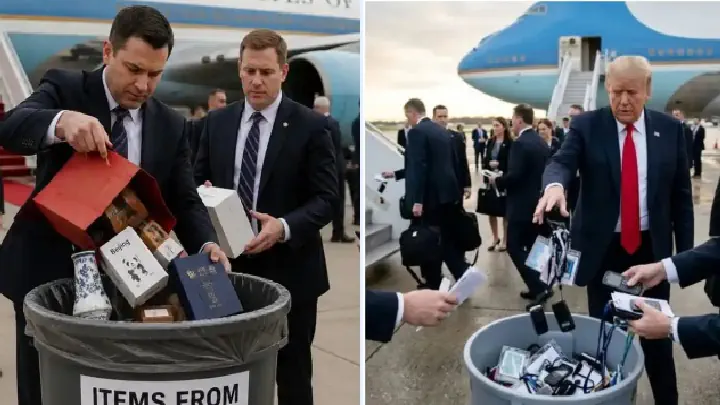 Trump Buang Barang Pemberian China Sebelum Masuk Air Force One, Delegasi AS Buang Semua Pemberian dari China, Ada Pin Hingga HP